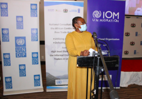 Ms Masoai Dennis from IOM Lesotho delivering the speech